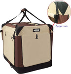 EliteField 4-Door Folding Soft Dog Crate with Curtains, Carrying Bag and Fleece Bed (2 Year Warranty), Indoor & Outdoor Pet Home (42" L x 28" W x 32" H, Brown+Beige)