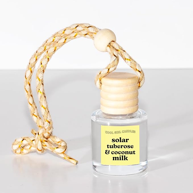 COOLGIRLCANDLES Solar Tuberose Coconut Milk Car Hanging Fragrance Oil Diffuser Car Air Freshener for Essential Oils, Long Lasting Automobile Diffuser