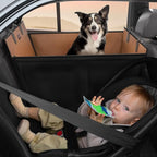 FURTIME Large Dog Car Seat, Upgraded PU Leather Back Seat Extender with Hard Bottom, Waterproof Pet Car Seat Cover for Medium Sized Dog, Pet Hammock for Cars, SUVs, Trucks, Brown