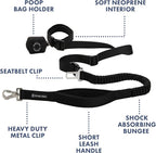 Spark Paws Handsfree Dog Leash – Shock Absorbing Waist Bungee Lead for Running, Car Seatbelt Clip & Poop Bag Set, Heavy Duty Tactical Lead for Medium, Large & X-Large Breeds - Black