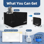 Petskd Portable Travel Litter Box for Cats with Lid and 10 pcs Liner Bags, Light Weight, Leak-Proof and Higher Sides for Road Trips, Hotel Stays, Car Travel(Black)