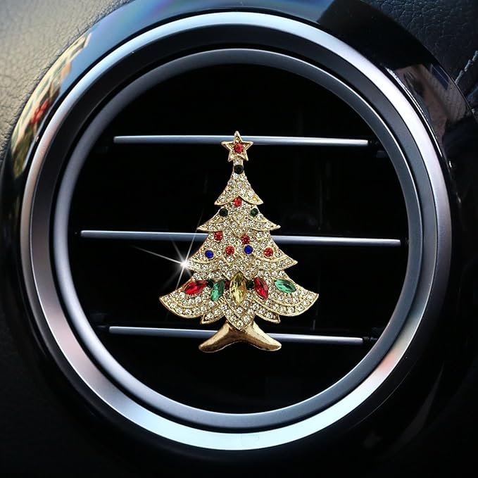 Set of 3 Bling Christmas Car Air Freshener Vent Clips, Crystal Rhinestone Sparkly Air Conditioning Outlet Decorative Clip Charms Cute Car Interior Accessories