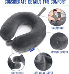 Travel Pillow Memory Foam for Airplanes - Neck Pillow for Traveling, Car, Home, Flight Pillow for Sleeping with Attachable Snap Strap Soft Washable Cover, Provide Head Neck Support Rest, Dark Gray