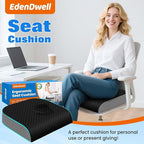 Seat Cushion for Office Chair, Memory Foam Chair Cushions, Car Seat Cushion for Long Sitting, Desk Chair Cushion for Pressure Relief, Non-Slip Bottom, Washable Cover, Large, Black
