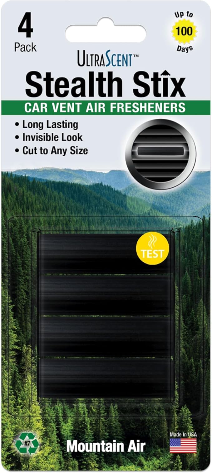 Car Vent Clips Air Freshener Stealth Stix Car Vent Clips that Slip on Vent Blade, 1-Pack/4-Stix (Mountain Air)