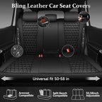 CAR PASS Bling Back Seat Cover, Waterproof Leather Bench Rear Seat Cover Shining Diamond Truck Glitter Crystal Sparkly Rhinestone Universal Fit Armrest Automotive Kid Women Girl, Black Diamond