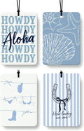 Blue Beach Cowgirl Cologne Car Air Freshener 4 Pcs, Retro Western Coastal Seashell Hanging Air Freshener for Cars Bathroom Dorm Books Decor, Preppy Girly Accessories Gifts for Women Girls