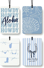 Blue Beach Cowgirl Cologne Car Air Freshener 4 Pcs, Retro Western Coastal Seashell Hanging Air Freshener for Cars Bathroom Dorm Books Decor, Preppy Girly Accessories Gifts for Women Girls