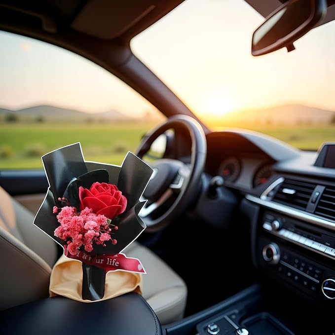 Red Fresh Flowers Mini Dried Flowers Bouquet for Car Air Vent Clips, Mini Flower Bouquet,Car Air Outlet Perfume Decoration, Car Air Fresheners Interior Accessories for Women Men