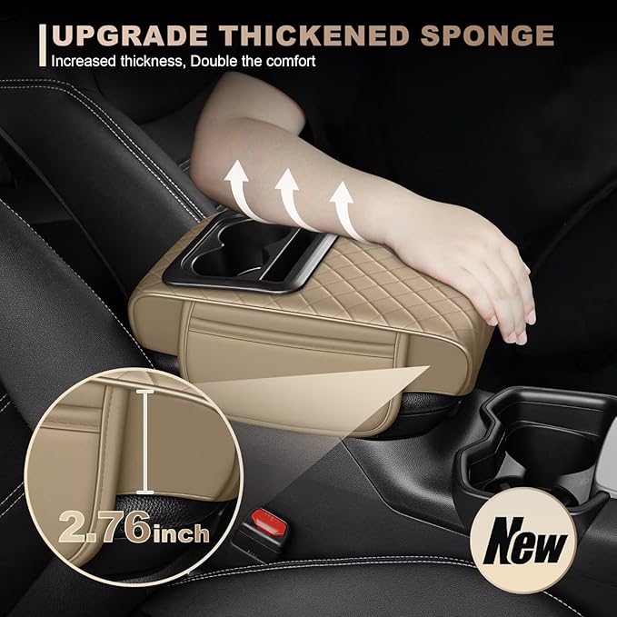 Center Console Cover Fit for Corolla Cross Faux Leather Car Armrest Cushion with Storage Bags, Cup Holder ＆ Phone Storage Multifunctional Middle Console Cover(Beige)