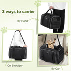 Pecute Cat Carrier Expandable, Extra Large Pet Carrier Bag, Foldable Cat Carrier Bag with Breathable Mesh, Pet Carrier Transport Bag for Dogs and Cats, with Shoulder Strap and Pet Bowl, Black