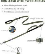 Hotsky Double Handle Dog Leash for Large Medium and Small Breed Dogs that Pull,Adjustable Nylon Heavy Duty Dog Leash with Car Seat Belt for Walking and Training,ArmyGreen,4.5-6 FT