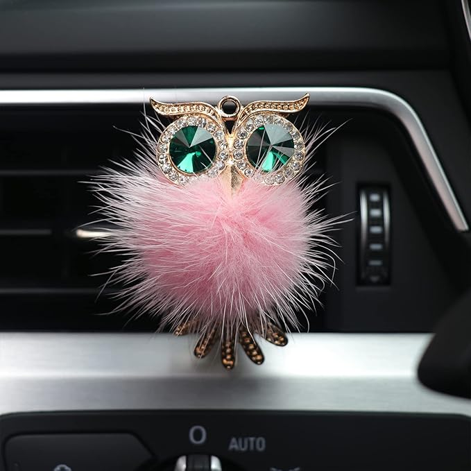 HungMieh 1PCS Bling Car Accessories for Women, Rhinestone Car Décor Interior, Car Charm Air Vent Clip with Pads for Fragrance (Owl Pink)