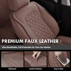 Coverado Full Set Car Seat Covers, Brown Leather Seat Protectors for Cars, Waterproof Luxury Front & Back Car Seat Covers, Universal Fit for Most Cars-Brown