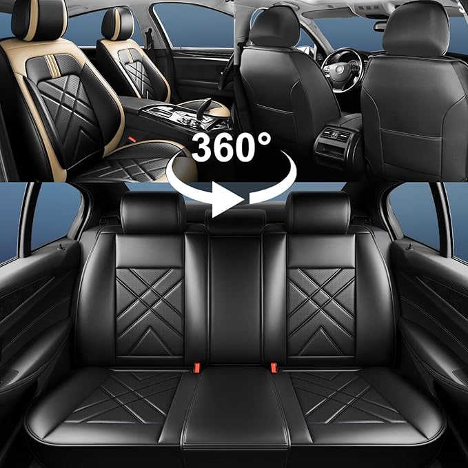 CX-3 Car Seat Covers Fit for Mazda CX-3 2016-2021, Full Coverage Premium Leather Waterproof Breathable Seat Covers, Automotive Seat Protectors, Airbag Compatible(Full Set Seats, Black Beige)