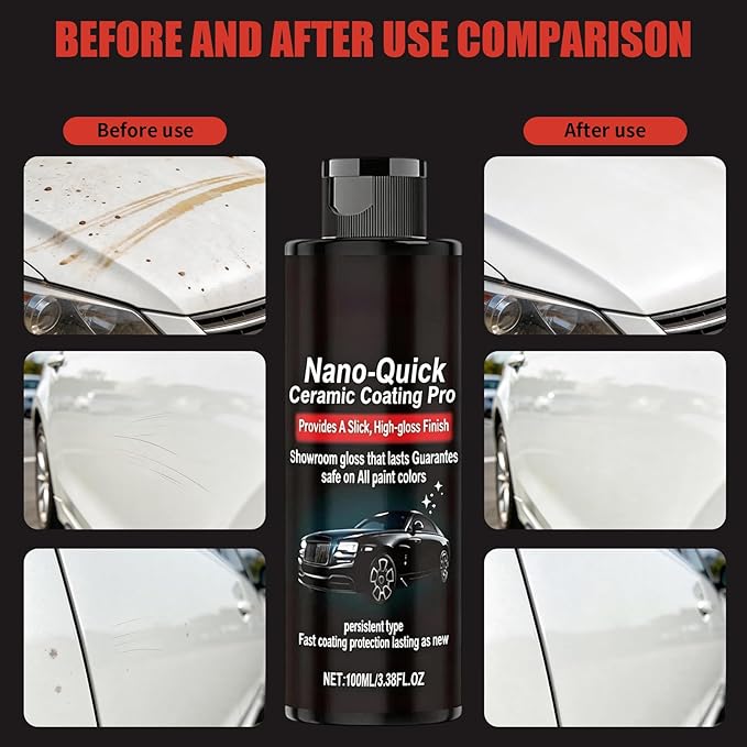 2PCS Nano-Quick Ceramic Coating Pro, Revolutionary Nano Spray for Car Detailing, Car Nano Quick Coat Restoring, for Dust-Proof Glass Effect and Lasting Luster, 3.38fl.oz