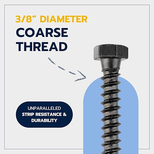 3/8 x 2 (50 Pack) Lag Screw Kit, 50 Screws and 50 Washers, Ceramic Black Ruspert Coating for Exterior Use, Meets ASTM A307 and ASME B18.2.1, Industrial/Commerical Grade by Makers Bolt