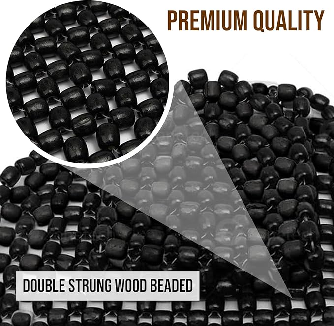 ZONETECH Wood Beaded Seat Cushion, Premium Quality, Black, Car Massaging, Double Strung, Stress Free (1 Pack)