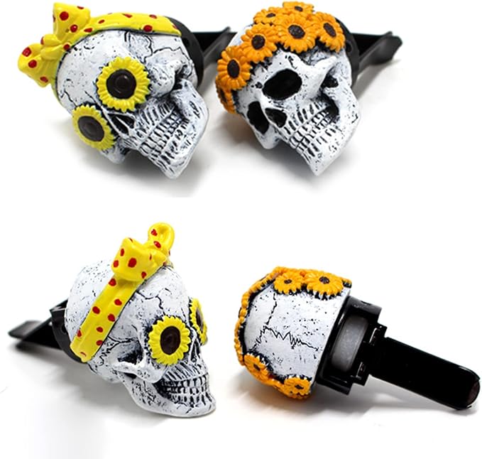 Sugar Skull Decor for Women Sunflower Air Fresheners Car Accessories Interior Aesthetic Dashboard Decorations Truck Stuff for Girls Cute Auto Charm Vent Clips Halloween Decors Easter Gifts for Women