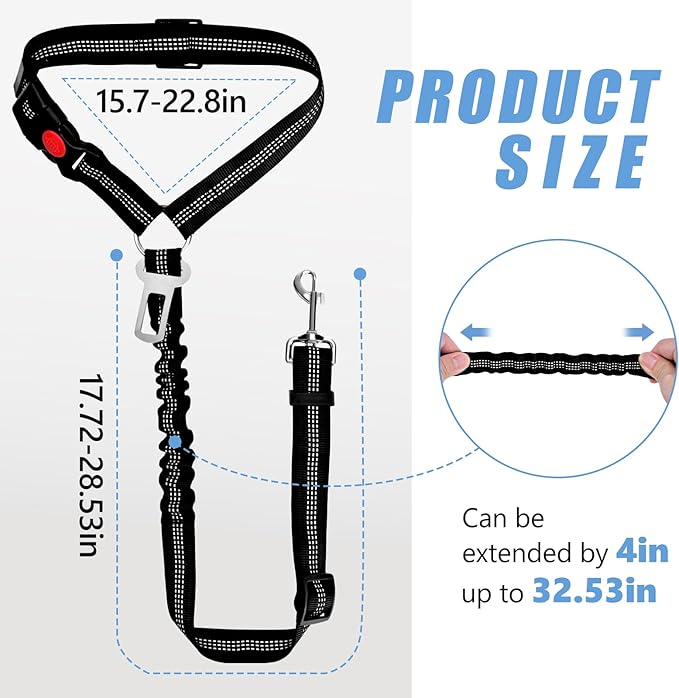 Headrest Dog Car Safety Seat Belt-Easy to Use, Dog Seat Belt with Military-Grade, Seatbelt Adjustable - Car Leash with Elastic Bungee & Reflective Safety Tether(Black)