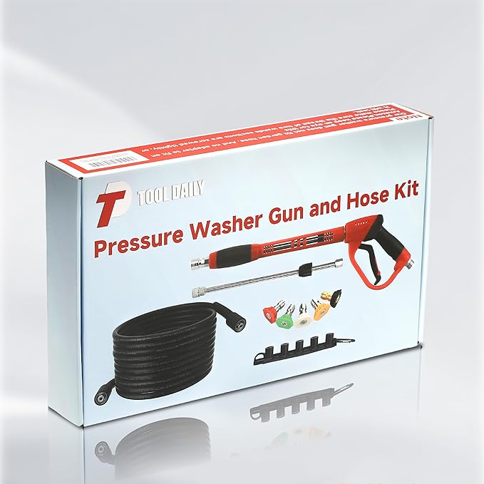 Tool Daily Pressure Washer Gun and Hose Kit, 25 FT Power Washer Hose and Replacement Wand Extension, 5 Nozzle Tips, M22-14 Fitting, 3600 PSI