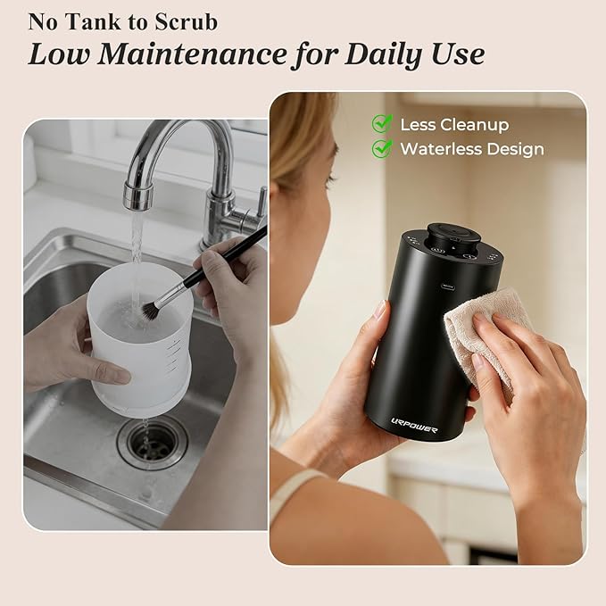 URPOWER Waterless Essential Oil Diffuser: No Water Needed Battery Operated Scent Diffuser - 2 * 20ML Hotel Fragrance Essential Oils - Cordless & Mini Oil Machine Aluminum for Car Home Office(Black)