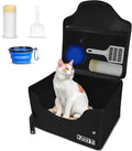 Petskd Portable Travel Litter Box for Cats with Lid and 10 pcs Liner Bags, Light Weight, Leak-Proof and Higher Sides for Road Trips, Hotel Stays, Car Travel(Black)