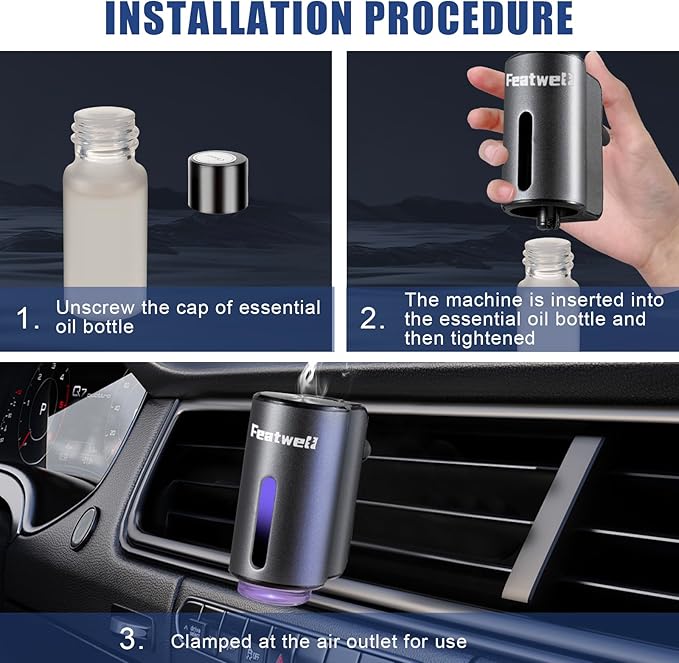 FeatWell Car Aromatherapy/Fragrance car Air fresheners/Humidifier Essential Oil Diffuser for Vehicle (Grey)