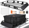 64"x39" Universal Roof Rack Basket with Cargo Bag, Adjustable Steel Roof Cargo Basket up to 200 lbs Capacity, Car Top Carrier for SUV, Truck, and Vehicle Rooftop Storage