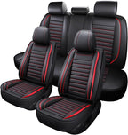 Leather Car Seat Covers Full Set, Universal Faux Leather Car Seat Covers 5 Seats, Automotive Seat Covers for Most Sedans SUVs Trucks, Front and Rear Seat Covers,Wine Red