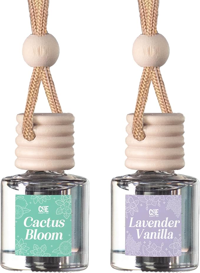 CANDECraftCo Car Air Hanging Fragrance Oil, Car Auto Freshener for Essential Oils, Scents Fragrance Aromatherapy Automobile Diffuser, Long Lasting (Cactus Bloom + Lavender Vanilla)