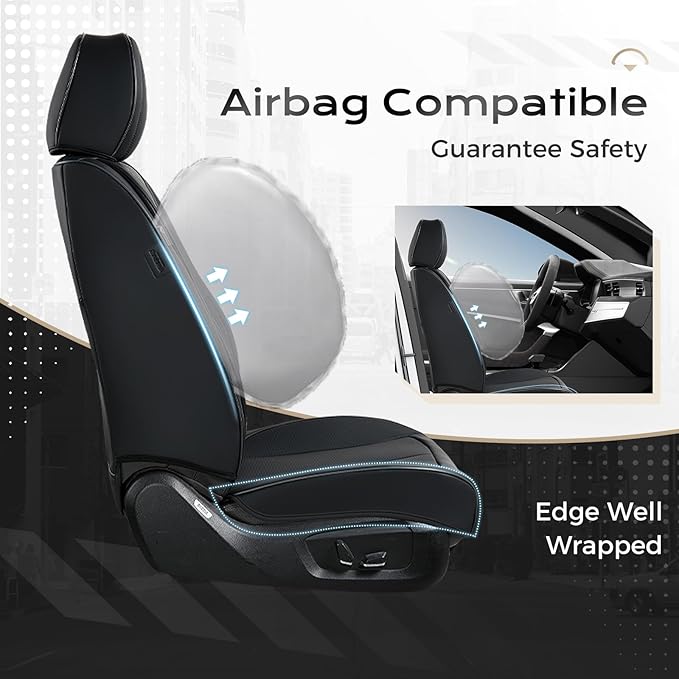 Coverado Seat Covers, Premium Nappa Leather Car Seat Covers Front Seats, Waterproof Car Seat Protector with Lumbar Support, Front Driver Seat Covers Universal Fit for Most Cars (Black&Beige)