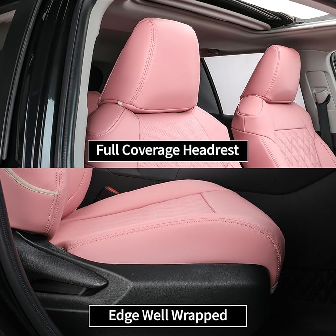 EKR Rav4 Seat Covers Custom Fit for Toyota Rav4 2021-2024 Prime SE,XSE & 2019-2025 Hybrid/PHEV SE,XSE, Leather Pink Seat Cover Full Set for Women,Faux Leather(Pink)