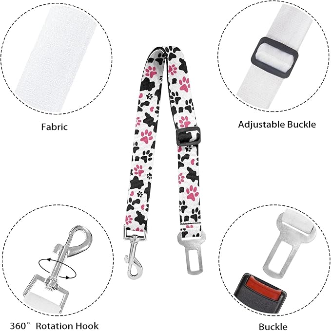 Cute Design 2-Pack Set Adjustable Pet Cat Dog Car Seat Belt, Adjustable Buckle Pet Car Harness Fabric Lanyard from 22 to 38 Inches Seatbelt Leash (Cow Dog -Two Piece in one Set)