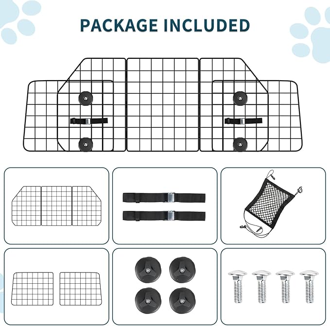 ERYTLLY Dog Car Barrier for SUVs, Vehicles, Dividers, Adjustable Heavy-Duty Wire Pet Gate, Foldable Car Pet Barrier with Mesh Bag, Car Accessories Safety Travel, for Cargo Area 36.6" to 64.5" Width