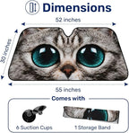 GENANY Eyes Cat Windshield Sun Shade for Car SUV Truck (55x30 Inches), Front Window Visor for Windows, Protector Blocks UV