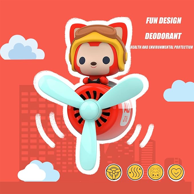 Car fragrance diffuser pilot car air outlet fragrance diffuser cartoon rotating fan leaf car perfume cute cartoon shape car perfume air freshener with 2 fragrances (fox) 1.0 Count