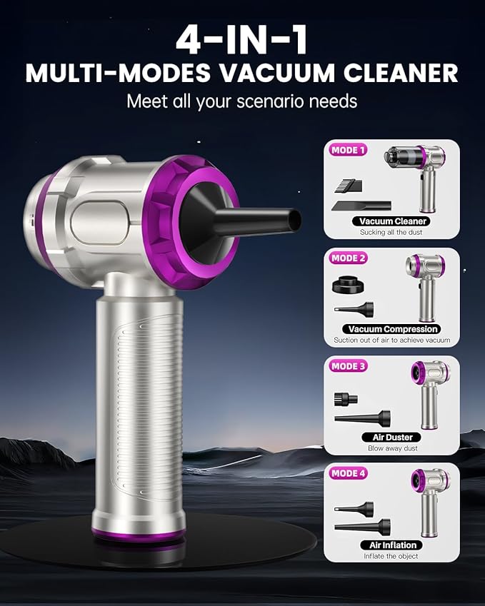 Portable Car Handheld Vacuum Cleaner 15000pa - 4 in 1 Vacuum Cleaner&Air Duster, Rechargeable Handheld Vacuum with Multi-Nozzles for Car, Home, Pet, Ideal Gifts for Men & Women (Pink)