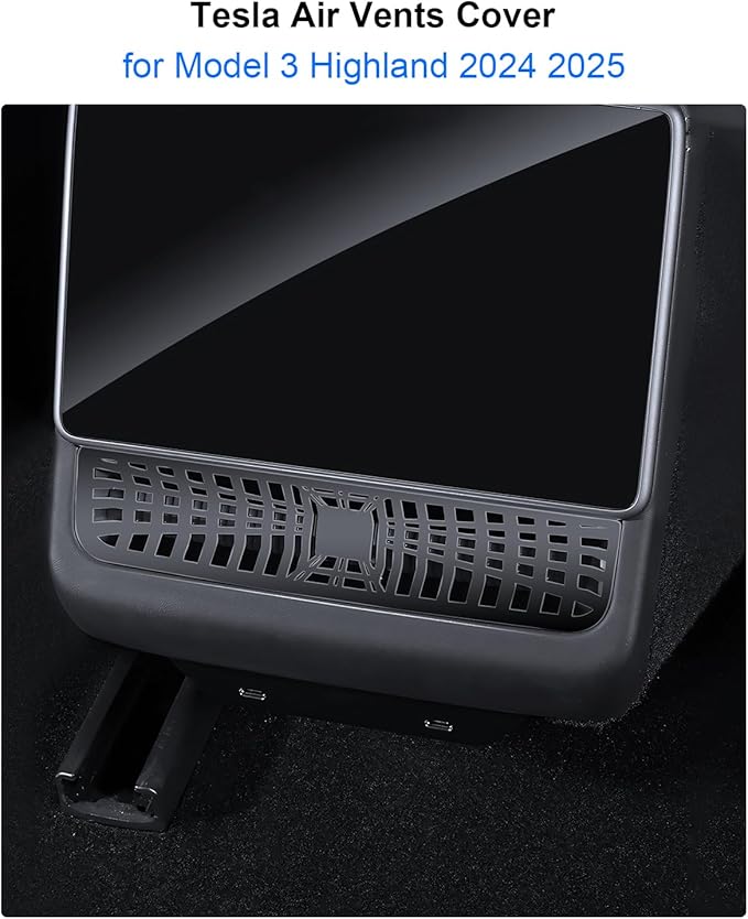 Tesla Air Vents Cover Model Y Juniper Model 3 Highland Alloy Rear Seat Center Console Air Vent Trim Cover Tesla Model 3 Accessories Backseat Air Condition Outlet Protector Black