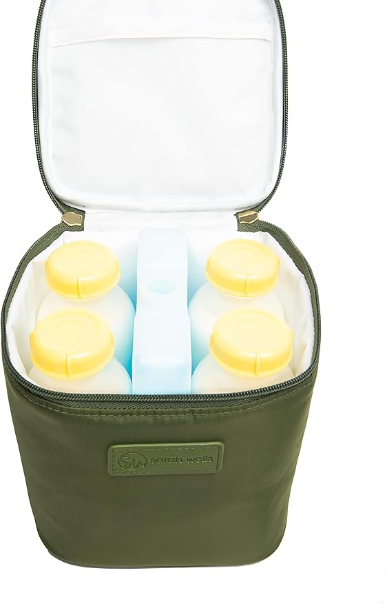 Sarah Wells Cold Gold Breastmilk Cooler Bag with Safety Tested Ice Pack – Insulated Milk Storage for Work, Travel & Daycare – Fits Bottles & Pump Parts – Durable, Washable (Olive)
