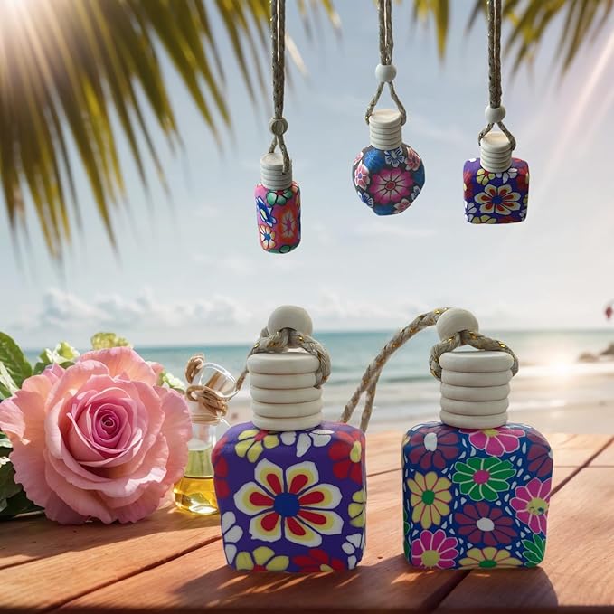 20Pcs 15ml Glass Car Diffuser Bottles Empty Bulk,Hanging Car Diffusers for Essential Oils,Refillable Car Air Freshener for Fragrance Perfume Aromatherapy with Flowers Women Home Decor,Color Random