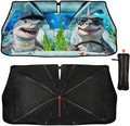 Funny Sharks Car Windshield Sunshade Umbrella Sharks Driving Sun Shade for Car Windshield Umbrella Upgraded Sunshades Blocks UV & Heat Front Window Shades for SUV Sedan Auto