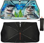CHILL·TEK Funny Animal Car Windshield Sun Shade Umbrella, Funny Shark Car Sun Shade Umbrella, Block UV Rays Heat Foldable Windshield Umbrella Sun Visor Protector - Keep Vehicle Cool for Cars SUV