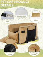 Small Dog Car Seat, Portable Dog Seat with Soft Washable Cushion,Center Console Dog Car Seat for Small Dogs Up to 13lbs(Brown)