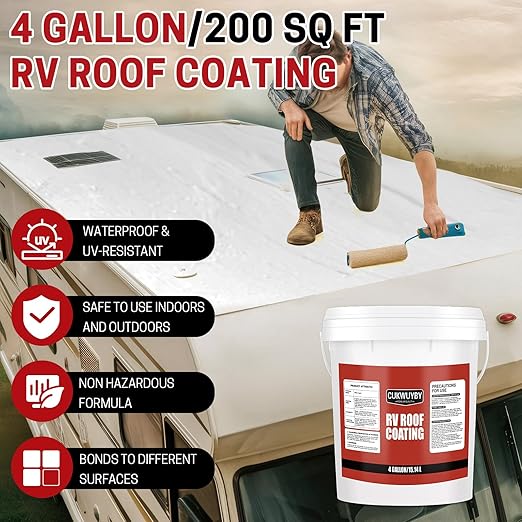 RV Roof Coating, Easy to Apply Solar Reflective, Quick Drying RV Roof Sealant, Trailer and Camper Roof Leak Repair Liquid Waterproof Sealant, 4 Gallon (White)