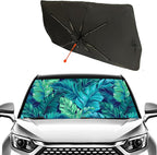 Socira Tropical Car Sun Shade Windshield Umbrella Palm Leaf Sunshade for Green Window Shades Windshield Sun Shade Umbrella Sun Visor Leaves Car Accessories Keeps Cool 57" x 30"