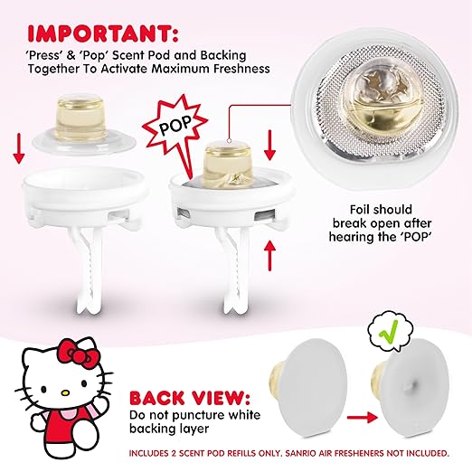 Sanrio Hello Kitty Car Air Freshener Scented Oil Pod Refills, Hello Kitty and Friends Cute Car Accessories for Women, Tropical Fruit, 2ct