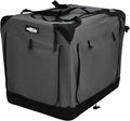EliteField 4-Door Folding Soft Dog Crate with Curtains, Carrying Bag and Fleece Bed (2 Year Warranty), Indoor & Outdoor Pet Home (42" L x 28" W x 32" H, Gray+4 Door Curtains)