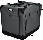 EliteField 4-Door Folding Soft Dog Crate with Curtains, Carrying Bag and Fleece Bed (2 Year Warranty), Indoor & Outdoor Pet Home (42" L x 28" W x 32" H, Gray+4 Door Curtains)
