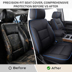 Coverado Chevy Silverado Seat Covers, Faux Leather Seat Covers Fit for Chevy Silverado GMC Sierra 2007-2026 1500, 2015-2026 2500HD 3500HD Crew Double Extended Cab (Front,Blueline)